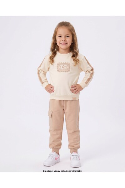 Egelite Girl's Seasonal Tracksuit Set with Lace Detail on the Sleeves and Swe...