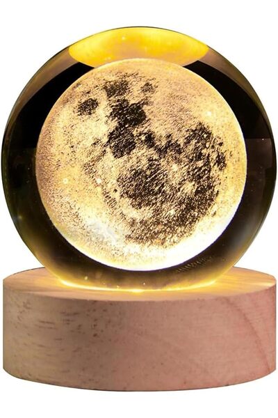 rayyan 3D Moon Crystal Ball Night Light, with LED Stand, Crystal Glass Ball N...