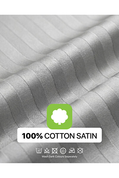 Elega Decor 210TC Cotton Satin Single Strpies Bed Sheet Set 2PC | Soft Breathable Satin Flat Sheet 180x260 cm | 1 pillowcase 50x75 cm | OEKO-TEX & ECAS Certified