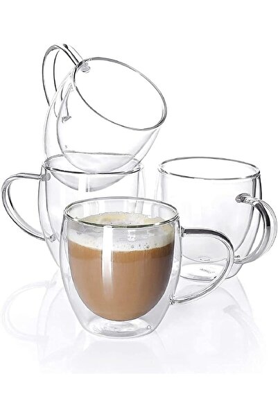 Generic أكواب قهوة زجاجية - طقم من 4 قطع، أكواب زجاجية معزولة بجدار مزدوج مع ...