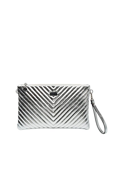 Silver Polo Crash Silver Quilted V Women's Portfolio and Clutch Handbag Sp1034