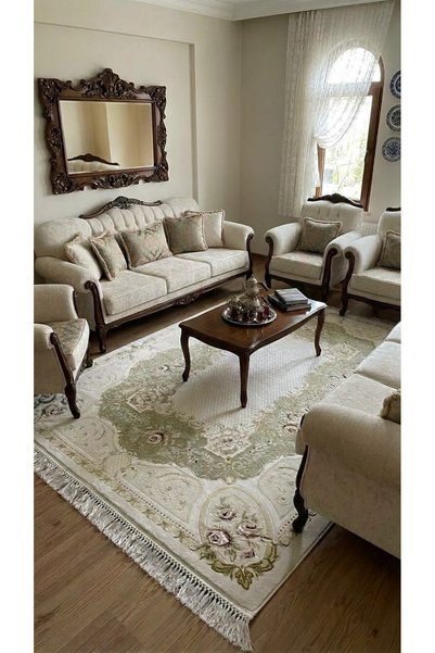 SELÇUK DİLEK HALI ZARINA 2695A YEŞİL KREM TONLARINDA SALON HALISI