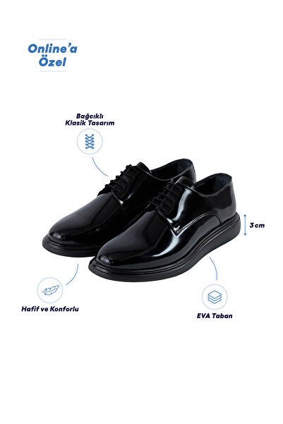 Kiğılı Eva Sole Comfortable Lace-Up Patent Leather Smart Casual Shoes