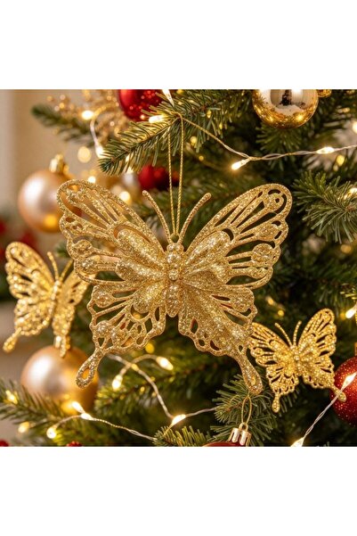 Kmt Style Decor fluture ornamental de Crăciun perforat cu pudră sclipitoare, ...
