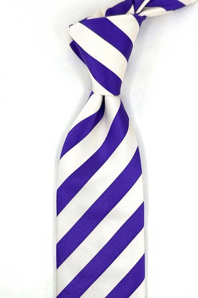 Kravatkolik White Purple Line Pattern Italian Silk Tie Ik2625