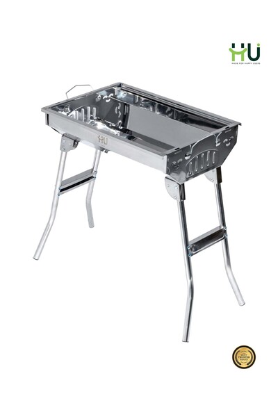 HU HAPPY USER HU Portable Charcoal BBQ Grill – Foldable Stainless Steel Barbecue Grill with Easy Carry Design for Camping, Picnic, Garden, Outdoor Cooking & Travel