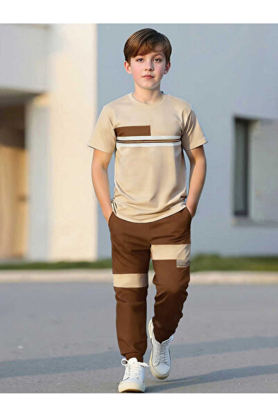 Take Two By Styli Boys Two-Tone Casual T-Shirt and Trousers Set