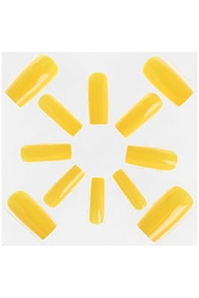 OEM Long Yellow Square Adhesive False Nails Set - 12pcs