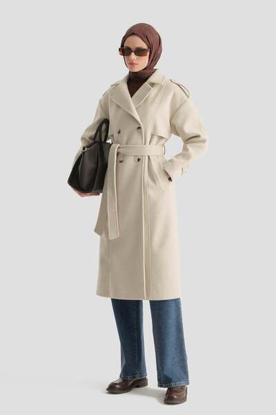 Armine Aller Detailed Buttoned Coat Ecru