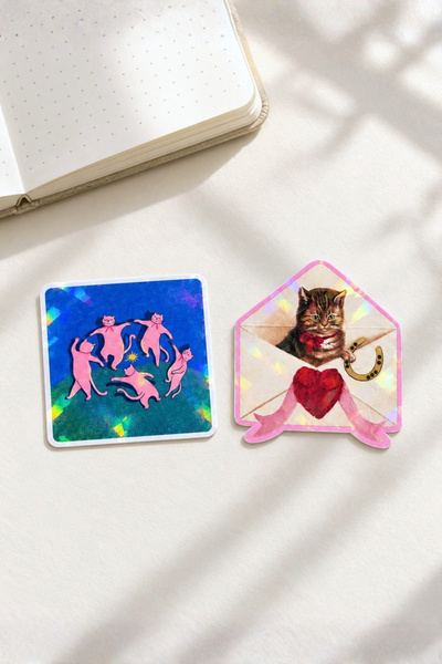 ArtDropsco Kedi Temalı 2’li Hologram Efektli Laminasyonlu Sticker Seti, Ajand...