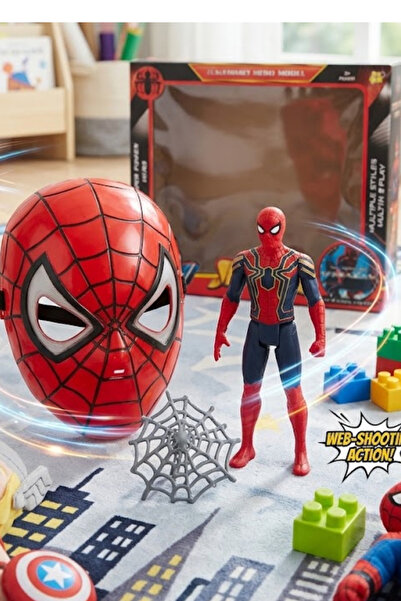 Örümcek Adam Maske ve Figür Seti - Süper Kahraman Çocuk Kostüm Maskesi ve Aksiyon Figürü Oyuncağı