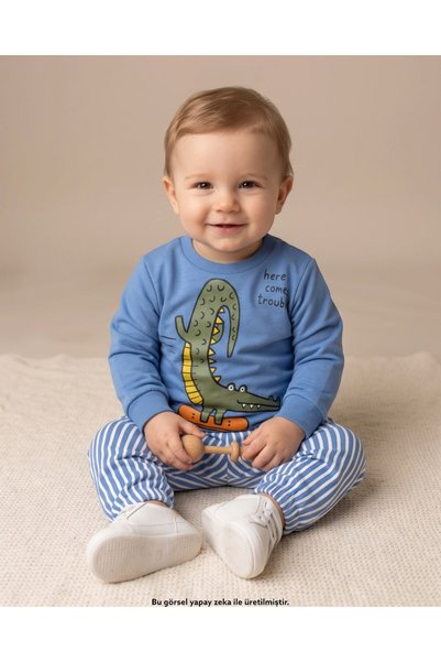 Egelite Baby Boy Crocodile Printed Stripe Parachute Pants 1-2-3-4 Years Old 2...