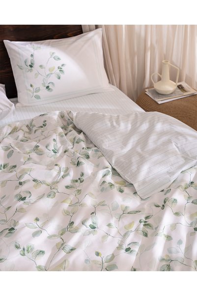 Madame Coco Rumily Set de lenjerie de pat cu un singur loc din bumbac 100% Ranforce imprimat - Verde