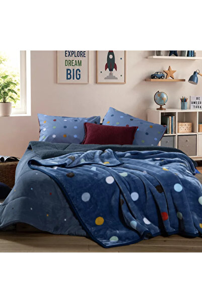 Nef Nef Homeware Βελούδινη Κουβέρτα με Πουά Μπλε Nef-Nef Homeware