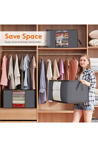 SKY TOUCH 6 Pack Large Capacity Storage Bags, 90L Foldable Clothing Storage Bags Organizer with Rein
