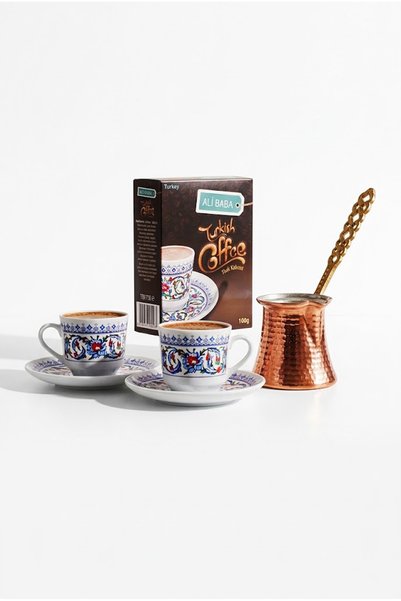 ALİBABA GIDA 2 Kişilik Lüks Otantik Kahve Seti (100 gr Kahve - 1 Adet Bakır C...