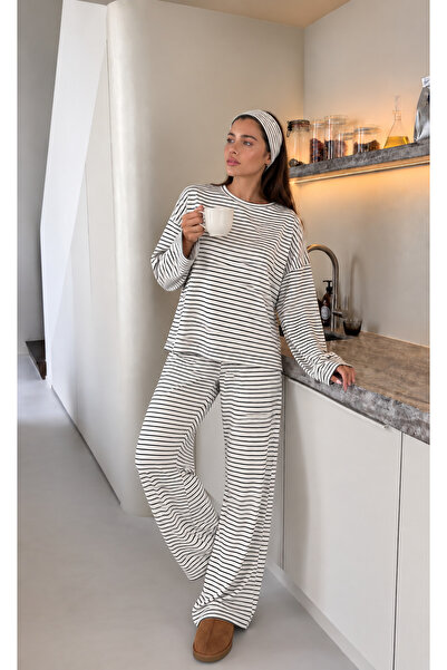 ÖZ PAMUK Damen-Pyjama-Set aus gemustertem SOFT-Stoff mit langen Ärmeln – Set ...