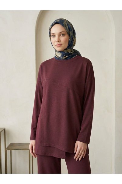 Lunsera Store طقم بنطلون بتفاصيل أمامية مميزة - أحمر داكن