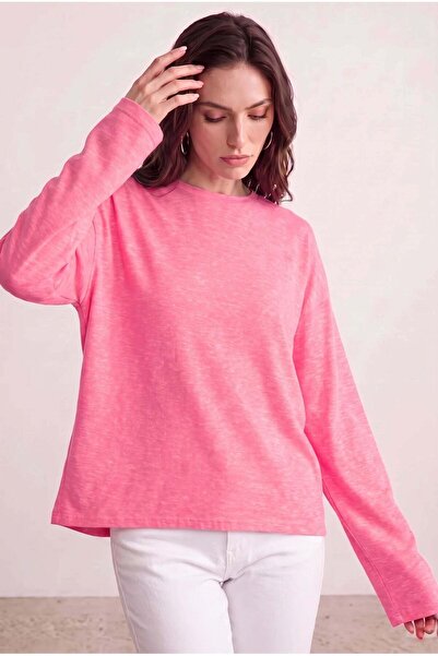 VACHT Women's pink melange t-shirt wide sleeve crew neck long sleeve t-shirt
