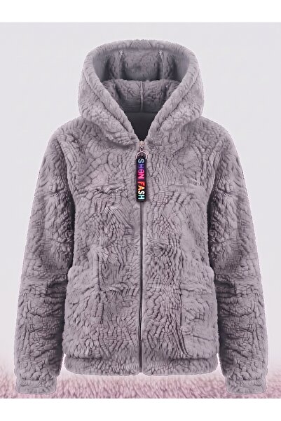RAVELLES KADIN Fermuar Detaylı Peluş Polar Kapüşonlu Mont / Sweatshirt
