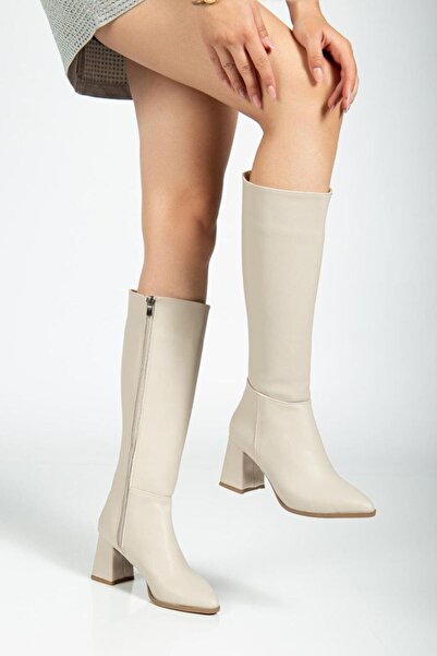 TRENDELLA Women's Thick Heeled Winter Beige Boots Tr05Mk05B