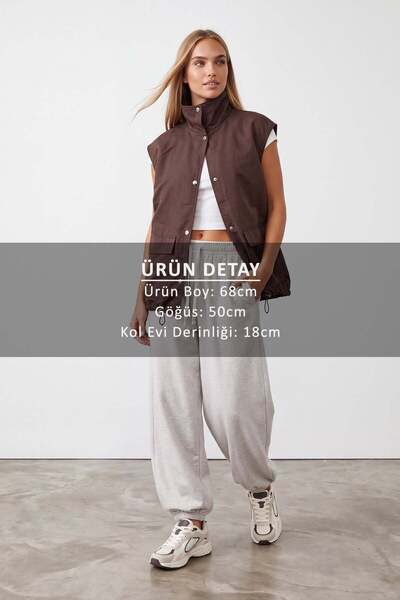 Trend Alaçatı Stili Women's Brown Oversize Trench Coat Vest Alc-X15621