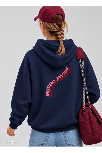 FUFLUNS Mucho Amore Sirt Printed Oversized Women's Hooded Sweatshirt