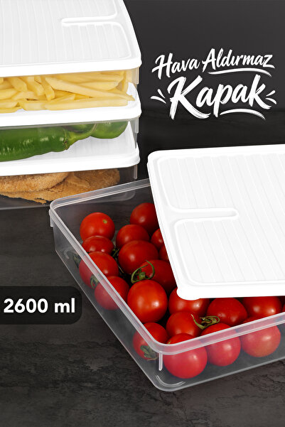 Meleni Home 5-Piece 2600ml Refrigerator Organizer - Leak-Proof Lid, Microwave and Freezer Safe Kitchen Organizer, White
