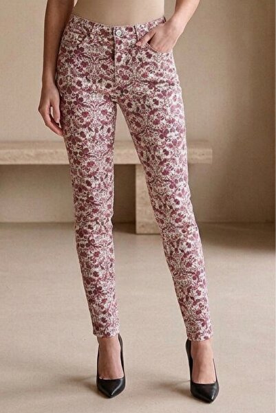 OEM Pantaloni dama casual slim fit cu imprimeu floral delicat si talie medie ...