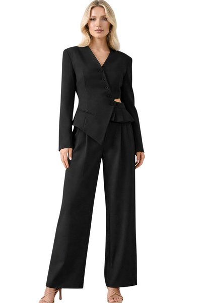 FY FashionForYou Costum Lareen cu croială modernă și sacou asimetric, decupaj...
