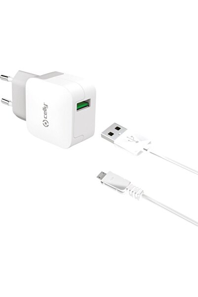 Celly Αντάπτορας Ταξιδίου 2.4Α Κιτ Καλώδιο USB Micro Λευκό