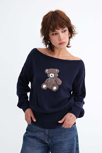 Addax Teddy Bear Embroidered Knitwear Sweater K3555