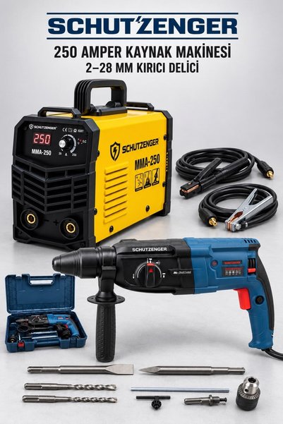 SCHUTZENGER 250A İNVERTÖR KAYNAK MAKİNESİ 2.5 ÇUBUK ERİTİR KIRICI DELİCİ 3 FO...