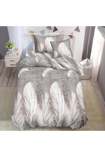 Pucioasa Home Lenjerie de pat 1 persoana Pene Elegance Taupe 4 piese, cu cear...