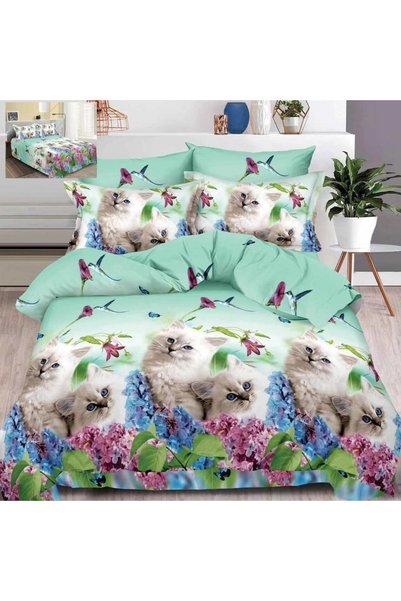 Pucioasa Home Set Lenjerie de pat, imprimeu 3D cu pisici, pentru pat 2 persoa...