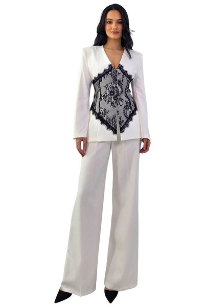 FY FashionForYou Costum de damă VALERYS, pantaloni și sacou cu inserție de da...