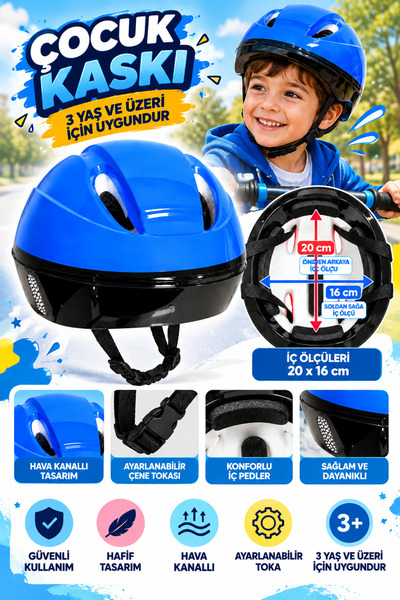 hak-iş oyuncak Çocuk Koruyucu Kask Mavi – Ayarlanabilir Tokalı Hava Kanallı, ...