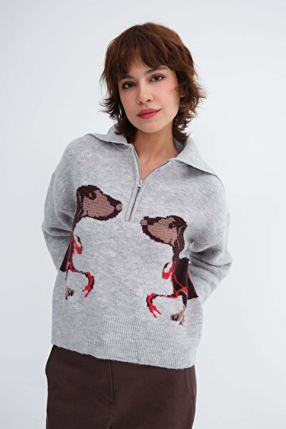 Addax Zippered Knitwear Sweater K3511