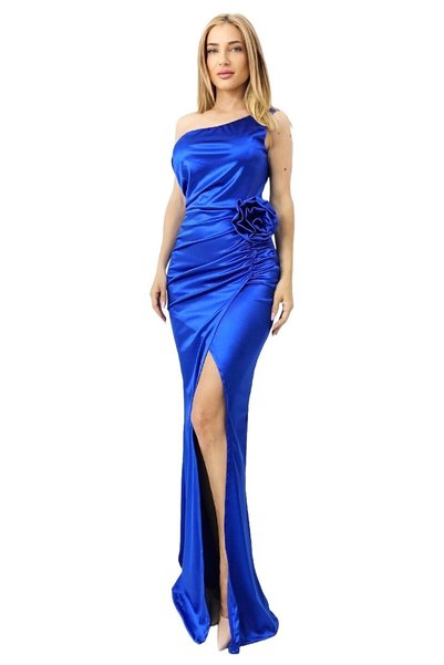 FY FashionForYou Rochie de seară din satin JoeLLe cu detalii florale și umeri...