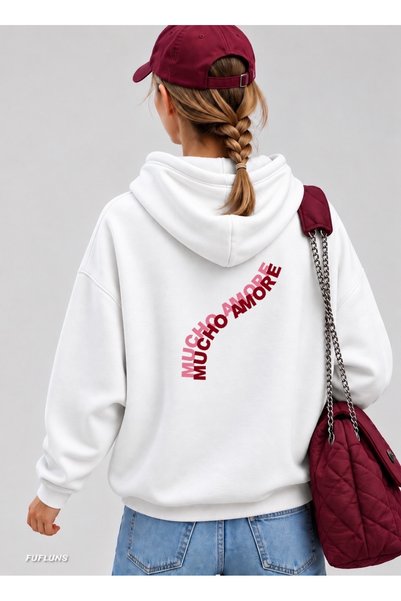 FUFLUNS Mucho Amore Sirt Printed Oversized Women's Hooded Sweatshirt