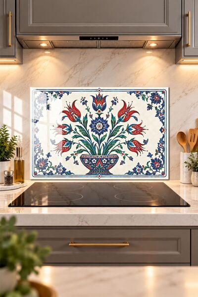 Decorita Cam Ocak Arkası Koruyucu | Lale Düşü | 49,5cm x 76cm
