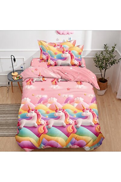 Pucioasa Home Lenjerie de pat 1 persoana Magic Unicorn 4 piese, cu cearceaf c...