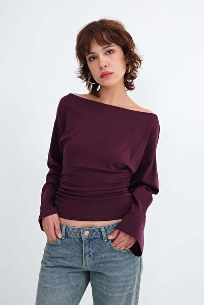 Addax Kayık Neckline Gathered Blouse B07037