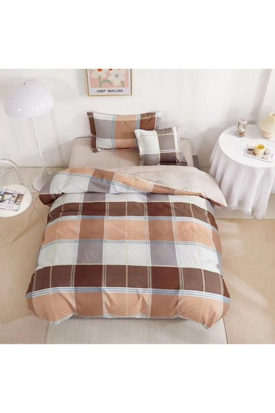Pucioasa Home Lenjerie de pat cu elastic din finet, 1 persoana, 4 piese, maro...