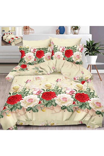 Pucioasa Home Set Lenjerie de pat, imprimeu 3D floral, pentru pat 2 persoane,...