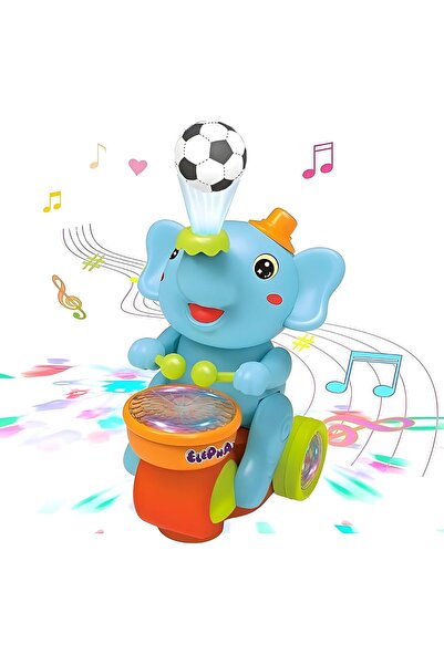 Fun Express Elefant baterist cu minge levitantă pentru copii, cu lumini LED intermitente și muzică - Jucărie cu baterii care bat toatele părțile când se împinge - Culoare conform stocului