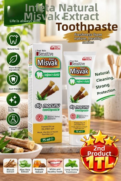 İnfeta 75 Ml/120 Gr Fresh White Sensitive Natural Miswak Extract Toothpaste A...