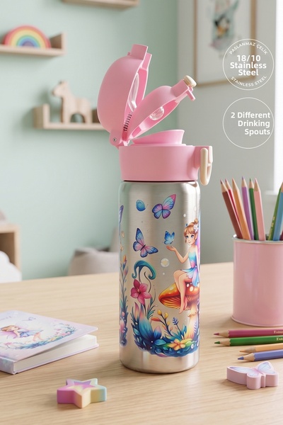 NESS HOME 600 ml Stainless Steel Leak-Proof Princess Water Bottle with Straw ...
