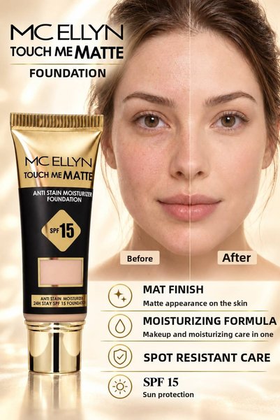 Mcellyn كريم أساس MC Ellyn Touch Me Matte Matte بتركيبة مرطبة ومضادة للعيوب وواقية من الشمس بعامل حماية من الشمس SPF 15 - رقم 1