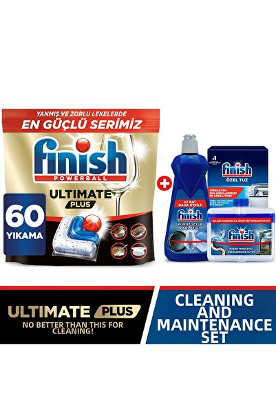 Finish Ultimate Plus Dishwasher Detergent Capsule Tablets 60 Pieces + Cleaning and Care Set